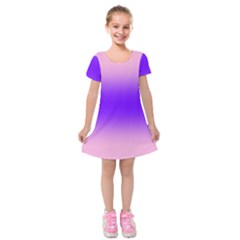Cotton Candy Pink To Indigo Violet Bilinear Gradient Kids  Short Sleeve Velvet Dress