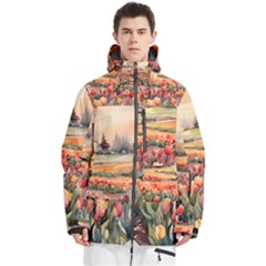 Tulips Field Tree Men s Multi Pockets Zip Ski And Snowboard Waterproof Breathable Jacket
