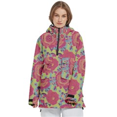Mid Century Retro Floral 1970s 1960s Pattern 82 Women s Pullover Zip Ski And Snowboard Waterproof Breathable Jacket