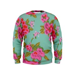 Mid Century Retro Floral 1970s 1960s Pattern 81 Kids  Sweatshirt