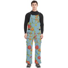 Mid Century Retro Floral 1970s 1960s Pattern 78 Men s Side Zip Front Pouch Ski And Snowboard Bib Pants	