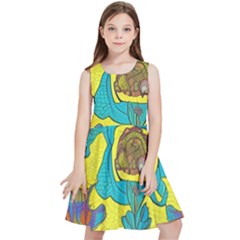 Mid Century Retro Floral 1970s 1960s Pattern 60 Kids  Skater Dress