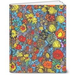 Mid Century Retro Floral 1970s 1960s Pattern 56 8  X 10  Hardcover Notebook