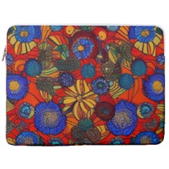 Mid Century Retro Floral 1970s 1960s Pattern 69 17  Vertical Laptop Sleeve Case With Pocket