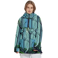 Nature Outdoors Night Trees Scene Forest Woods Light Moonlight Wilderness Stars Women s Pullover Zip Ski And Snowboard Waterproof Breathable Jacket