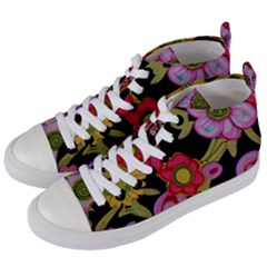 Mid Century Retro Floral 1970s 1960s Pattern 70 Women s Mid-top Canvas Sneakers