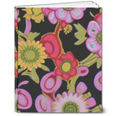 Mid Century Retro Floral 1970s 1960s Pattern 70 8  X 10  Hardcover Notebook
