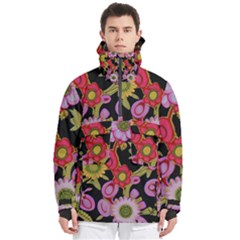 Mid Century Retro Floral 1970s 1960s Pattern 70 Men s Pullover Zip Ski And Snowboard Waterproof Breathable Jacket