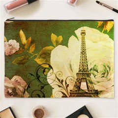 Floral Eiffel Tower Vintage French Paris Cosmetic Bag (xxxl)