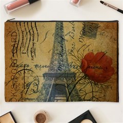 Vintage Stamps Postage Poppy Flower Floral Eiffel Tower Vintage Paris Cosmetic Bag (xxxl)