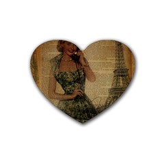 Retro Telephone Lady Vintage Newspaper Print Pin Up Girl Paris Eiffel Tower Drink Coasters (heart)