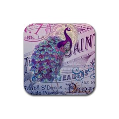 French Scripts  Purple Peacock Floral Paris Decor Drink Coaster (square)