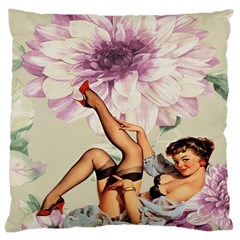 Gil Elvgren Pin Up Girl Purple Flower Fashion Art Large Cushion Case (single Sided) 