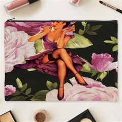 Cute Gil Elvgren Purple Dress Pin Up Girl Pink Rose Floral Art Cosmetic Bag (xxxl)