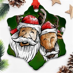 Deer Santa, Merry Christmas Snowflake Ornament (two Sides)