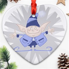 Blue Christmas Elf Heart Ornament (two Sides)