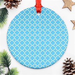 Bright Blue Quatrefoil Pattern Ornament (round)
