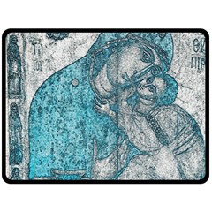 Mother Mary And Infant Jesus Christ  Blue Portrait Old Vintage Drawing Fleece Blanket (large) 
