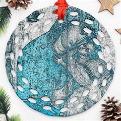 Mother Mary And Infant Jesus Christ  Blue Portrait Old Vintage Drawing Round Filigree Ornament (2side)