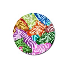 Zebra Colorful Abstract Collage Rubber Coaster (round) 