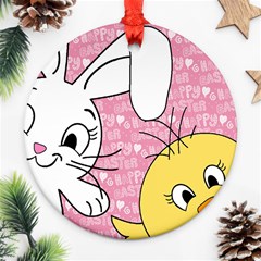 Easter Bunny And Chick  Round Ornament (two Sides)