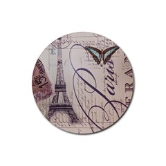 Vintage Scripts Floral Scripts Butterfly Eiffel Tower Vintage Paris Fashion Drink Coaster (round)