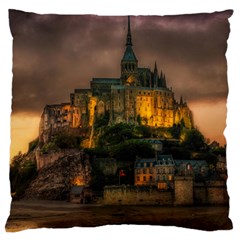 Mont St Michel Sunset Island Church Large Cushion Case (one Side)