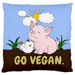 Go Vegan - Cute Pig And Chicken Large Cushion Case (one Side)