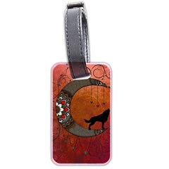 Black Wolf On Decorative Steampunk Moon Luggage Tags (two Sides)