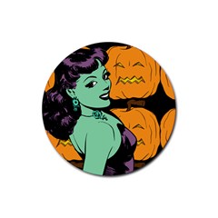 Zombie Retro Girl Black Rubber Coaster (round) 