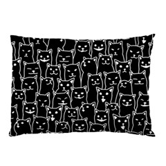 Funny Cat Pattern Organic Style Minimalist On Black Background Pillow Case