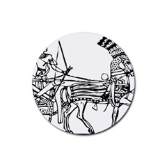 Line Art Drawing Ancient Chariot Rubber Coaster (round) 