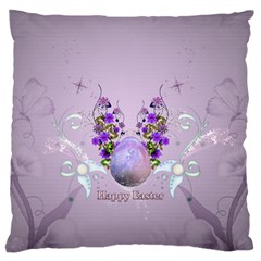 Happy Easter, Easter Egg With Flowers In Soft Violet Colors Large Cushion Case (one Side)