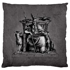 Odin On His Throne With Ravens Wolf On Black Stone Texture Large Cushion Case (two Sides)