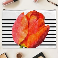 Tulip Watercolor Red And Black Stripes Cosmetic Bag (xxxl)