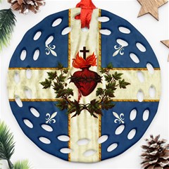 Quebec Flag Drapeau Québec Patriote Carillon Sacré-coeur Christian Catholic Old Vintage With Fleurs De Lys Round Filigree Ornament (two Sides)