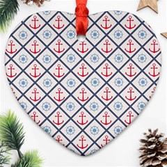 Seamless Pattern With Cross Lines Steering Wheel Anchor Heart Ornament (two Sides)