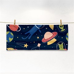 Seamless Pattern With Funny Aliens Cat Galaxy Hand Towel
