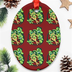 Monster Party - Hot Sexy Monster Demon With Ugly Little Monsters Ornament (oval)