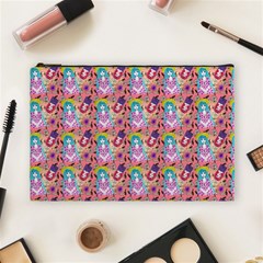 Blue Haired Girl Pattern Pink Cosmetic Bag (large)