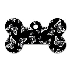 Black And White Butterfly Pattern Dog Tag Bone (one Side)