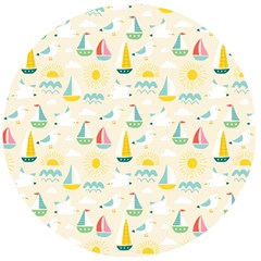 Ships Pattern Love Wooden Bottle Opener (round)