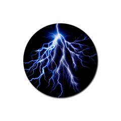 Blue Lightning At Night, Modern Graphic Art  Rubber Coaster (round) 