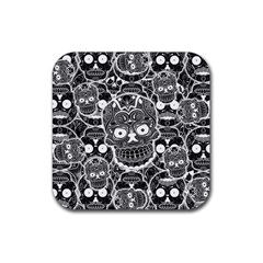 Sugar Skulls Bw Rubber Coaster (square) 