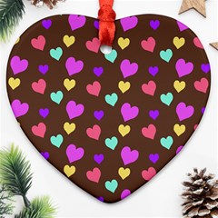 Colorfull Hearts On Choclate Heart Ornament (two Sides)