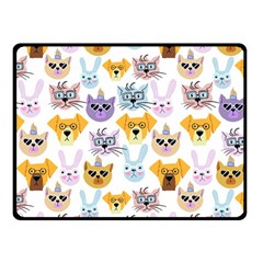 Funny Animal Faces With Glasses On A White Background Fleece Blanket (small)