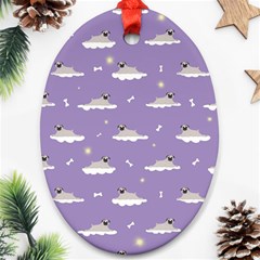 Cheerful Pugs Lie In The Clouds Ornament (oval)
