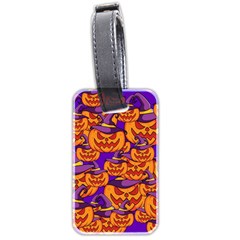 Purple And Orange Pumpkins, Crazy Halloween Pattern, Jack O  Lantern Luggage Tag (two Sides)