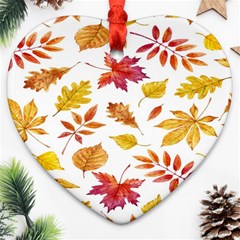 Watercolor-autumn-leaves-pattern-vector Heart Ornament (two Sides)