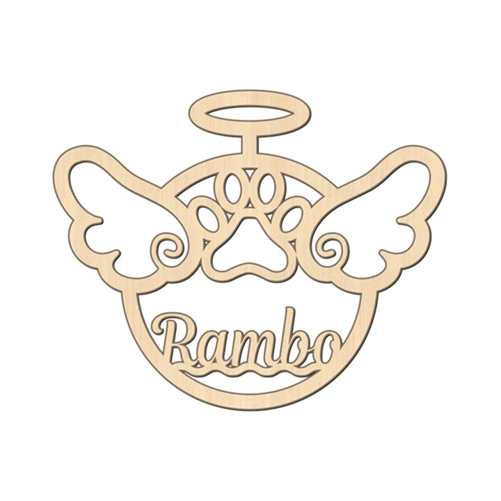 Personalized Paw Print Angel with Wings Wood Ornament
